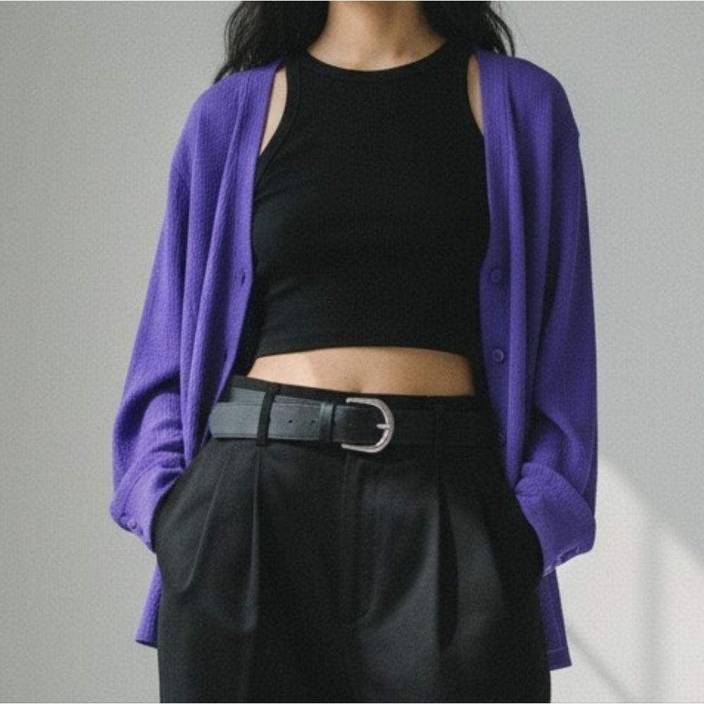 Carole Little Purple Button-Up Blouse
